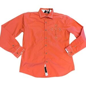 Patron Mens Large Coral Western Embroidered Button-Up Shirt